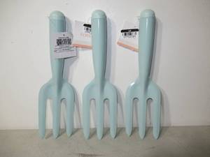 lot 82 image: Set of 3 Teal Gardening Forks-10.5
