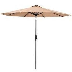 lot 84 image: Sun Ray - 9 Round Solar Lighted Umbrella - Taupe