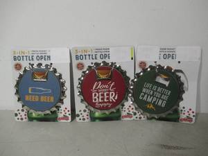 lot 65 image: Lot of 3 Novelty 3-in1 Fridge Magnet Bottle opener Coasters