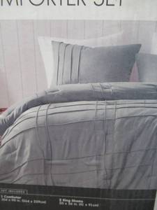 lot 176 image: 3 Piece Comforter Set-King Cal King-Grey Raised Ridges