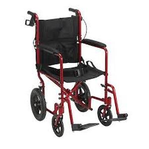 lot 190 image: Drive Medical Lightweight Expedition Transport Wheelchair with Hand Brakes - Red
