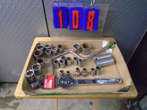 lot 108 image: 12 socket speed wrench & Craftsman ratchet with assorted sockets. As shown.