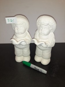 lot 361 image: Lot of 2 Greenware carroling children christmas once fired. As shown.