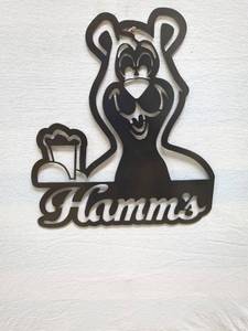 lot 3 image: Hamms Beer Metal Sign featuring Bear Mascot