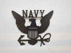 lot 23 image: Navy Metal Wall Art Sculpture with Anchor and Eagle Design