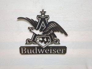 lot 49 image: Vintage Budweiser Metal Sign with Eagle Emblem
