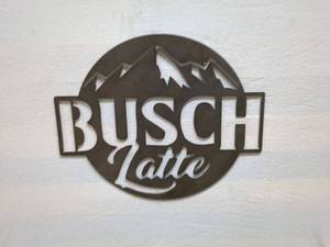 lot 52 image: Rustic Metal Busch Latte Sign with Mountain Design