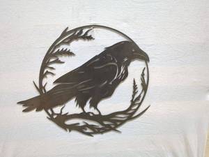 lot 54 image: Metal Wall Art of Raven with Nature Motif