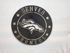 lot 74 image: Denver Broncos Metal Sign with Embossed Logo