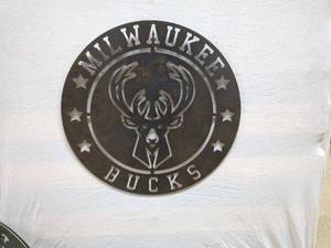 lot 78 image: Milwaukee Bucks Metal Wall Art Sign - Sports Decor