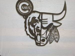 lot 96 image: Unique Metal Wall Art - Chicago Cubs