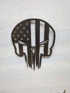 lot 98 image: Metal Punisher Skull with American Flag Design Wall Art