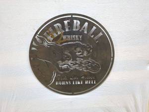 lot 101 image: Fireball Whiskey Metal Wall Sign - Round Decorative Piece