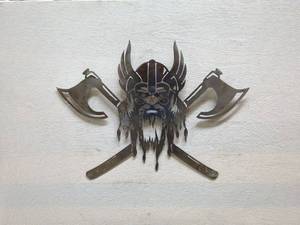 lot 102 image: Decorative Metal Wall Art Featuring Viking Warrior and Axes
