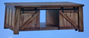 lot 188 image: Brown Cherry Finish Barn Door Cocktail Table - 51.18 x 30.91 x 19.04
