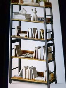 lot 264 image: 4-Shelf Industrial Style Bookcase with Wood and Metal Design