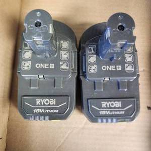 lot 8 image: Lot Of Two Ryobi Batteries PBP002 LI-Ion 18V Tested Work Great Condition
