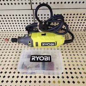 lot 29 image: Ryobi 1.2 Amp Corded Rotary Tool With Kit With Tips And Sanding Buffing Items Excellent Condition