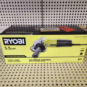 lot 54 image: NewOpen Box Ryobi 4-12 Barrel Grip Angle Grinder Corded 5.5 AMP