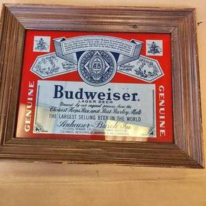 lot 85 image: Budweiser Mirror Sign Great For Bar Area Man Cave Good Condition