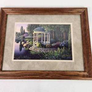 lot 101 image: Beautiful Kim Norlien Gazebo Water Front Picture Great Condition 18.5 X 14.5 Inches