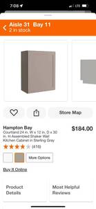 lot 15 image: Hampton Bay Courtland 24 in. W x 12 in. D x 30 in. H Assembled Shaker Wall Kitchen Cabinet in Sterling Gray