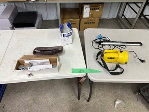 lot 53 image: DOOR CLOSURE, SANDING BELTS, DUST MASKS, LIGHT BAR, & FLASH LIGHT