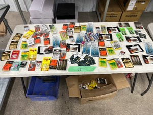lot 35 image: TABLE FULL OF FISHING TACKLE