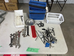 lot 37 image: BASKETS, ASSORTED WRENCHES, ALLENS, & C CLAMPS