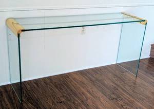 lot 16 image: Mid-Century Modern Waterfall Console Table Brass and Glass, 1970s