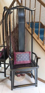 lot 10 image: Unique Black Elmwood High Back Ming Chair