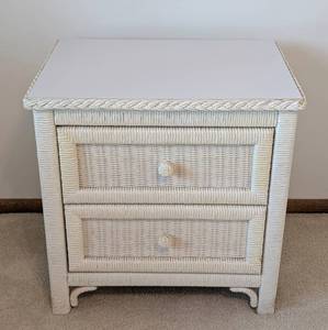 lot 24A image: Henry Link White Wicker Nightstand