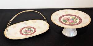 lot 35 image: Yau Shing Iridescent Porcelain Cake Plate and Handled Dish