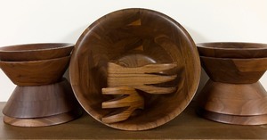 lot 106A image: Burled Walnut Salad Bowl and 6 Serving Bowls