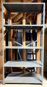 lot 87 image: Gray Metal Storage Unit with 5 Shelves 60 inches Tall