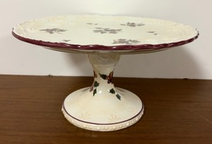 lot 110A image: Versatile, Vintage Style Cake Plate, Hand Decorated with Delicate Pansies and Serving Piece