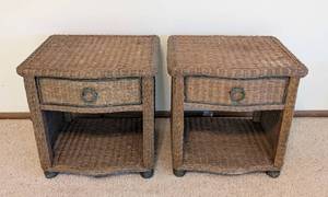 lot 43 image: Pair of Woven Wicker Nightstands