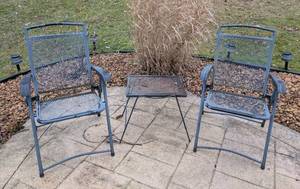 lot 59 image: Pair of Metal Patio Tables and Side Table
