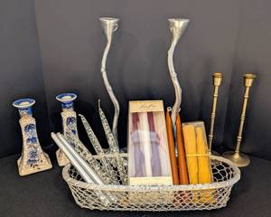 lot 122 image: Assorted Candles and Decorative Candleholders