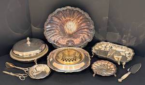 lot 123 image: Assorted Vintage Silver Plated Servingware and Utensils