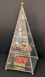 lot 129 image: Glass Pyramid Display Case and Vintage Miniature Perfumes