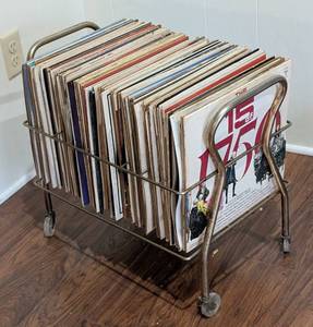 lot 133 image: Vintage Rolling Record Holder and a Variety of Vintage Record Albums