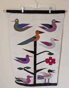 lot 49 image: Woven Wool Bird Ecuador Tapestry
