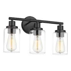 lot 17 image: 13.6 in. 3-Light Black Bathroom Vanity Light With Clear Shade  Customer Returns See Pictures