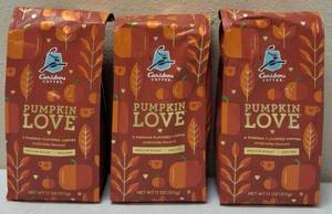 (3) Caribou Coffee  Pumpkin Love - A Pumpkin Flavored Coffee - Medium Roast  Ground - 11 oz Bags