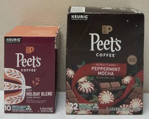 Peets Coffee  (1) Peppermint Mocha - 22 K-Cups (1) Holiday Blend - 10 K-Cups