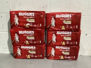 lot 485 image: LOT OF 6 Huggies Little Snugglers Diapers Size 1, 33ct Pack