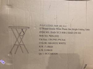 lot 498 image: Flash Furniture Elon 32 Round Folding Bar Height Table for Parties and Commercial Events
