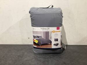 lot 609 image: Mainstays 7 Piece Reversible Bed in a Bag Comforter Set with Sheets, Gray, Full