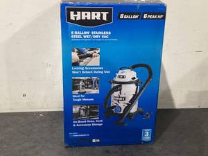 lot 619 image: HART 8 Gallon 6 Peak HP Stainless Steel WetDry Vacuum
